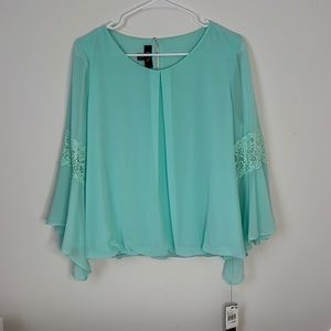 BCX Lace Bell Sleeve Blouse | Mint